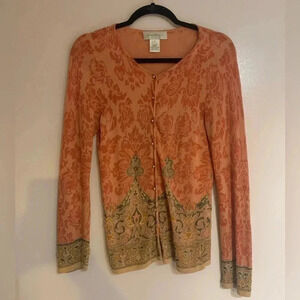 Phoebe from friends 90s Y2K orange floral beaded button down | size S